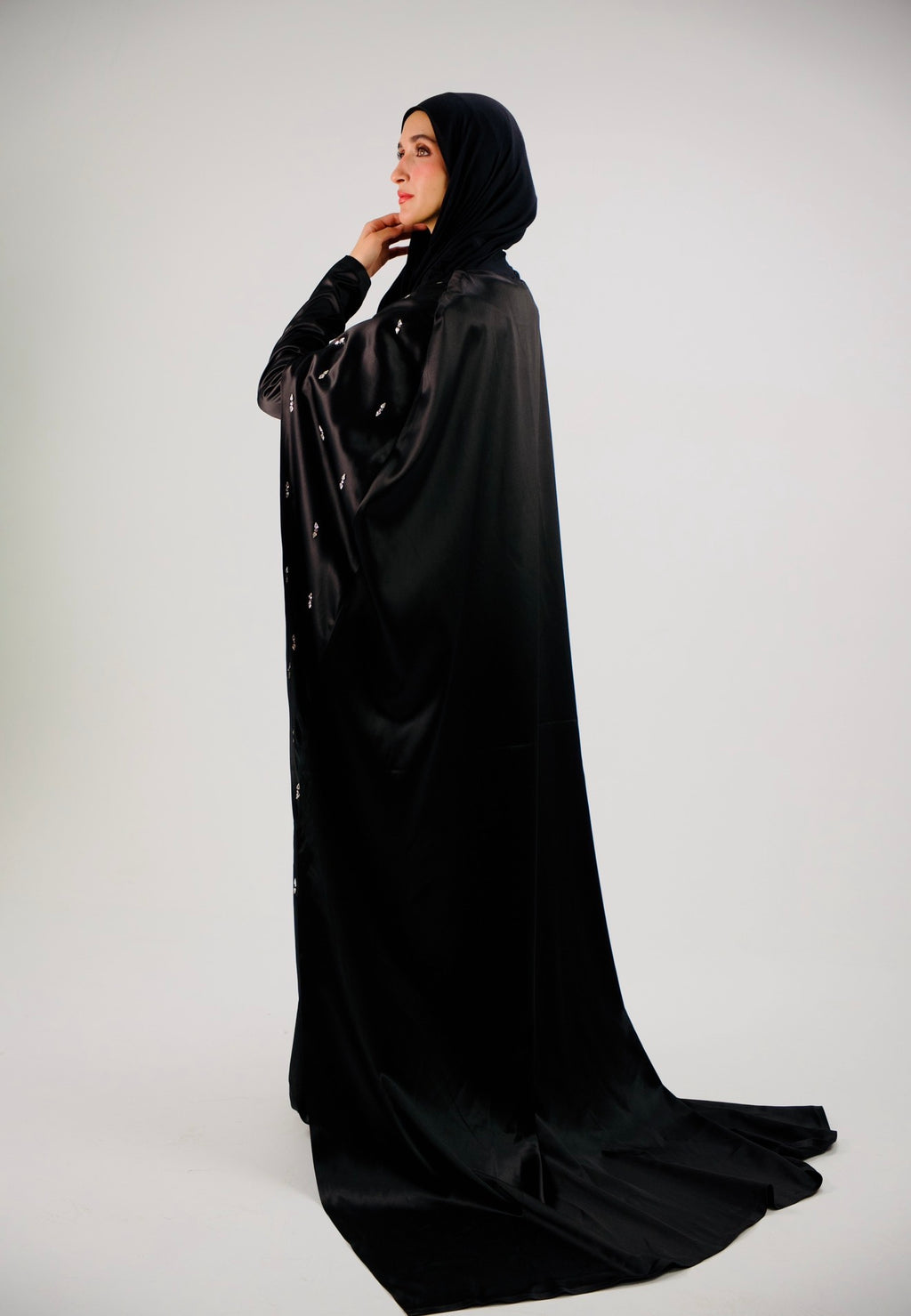 Black Crystal-Embellished Cape two piece Dress