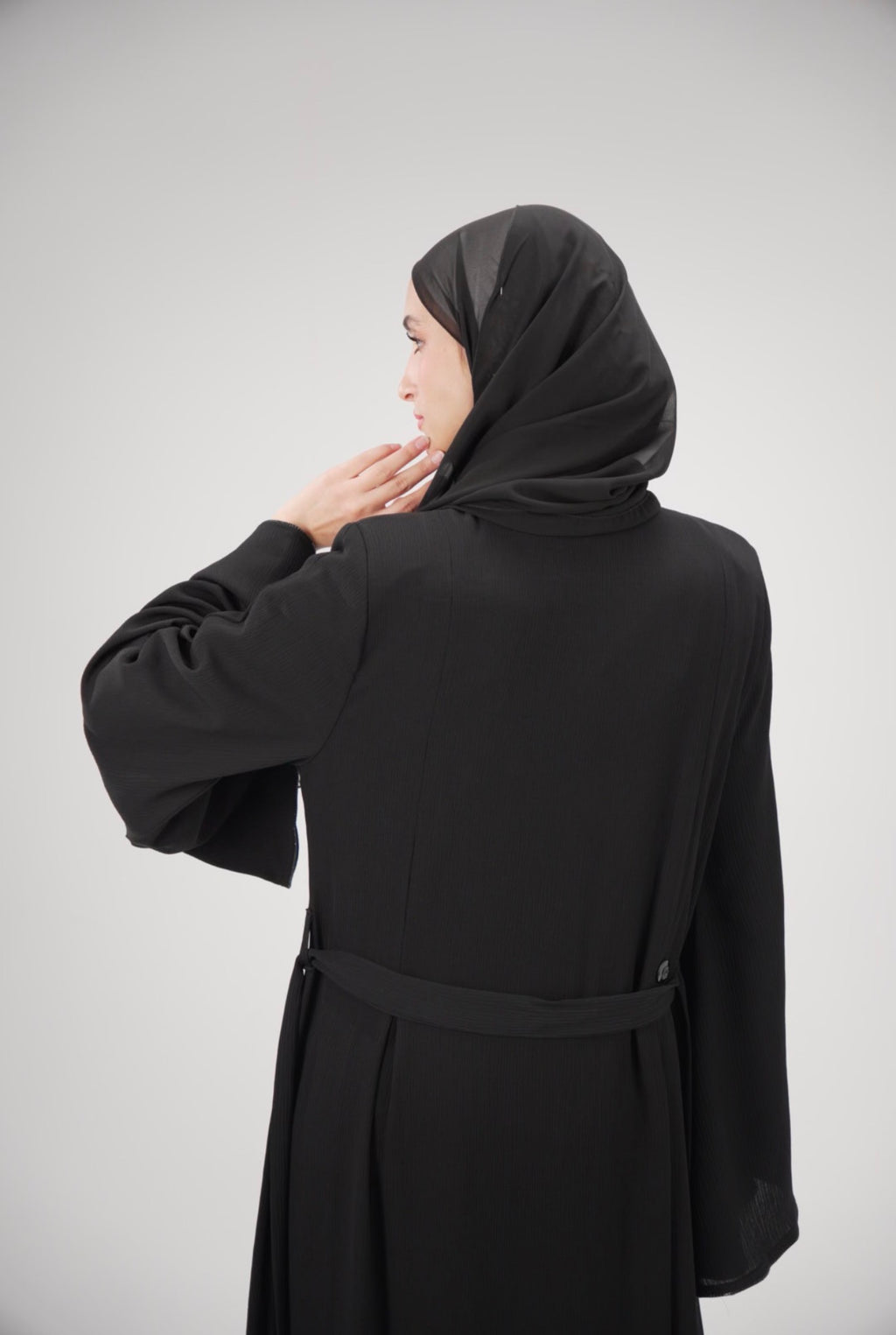Noir Button-Front Abaya with Wide Kimono Sleeves