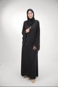 Elegant Midnight Noir Abaya with Scalloped Lace Bell Sleeves