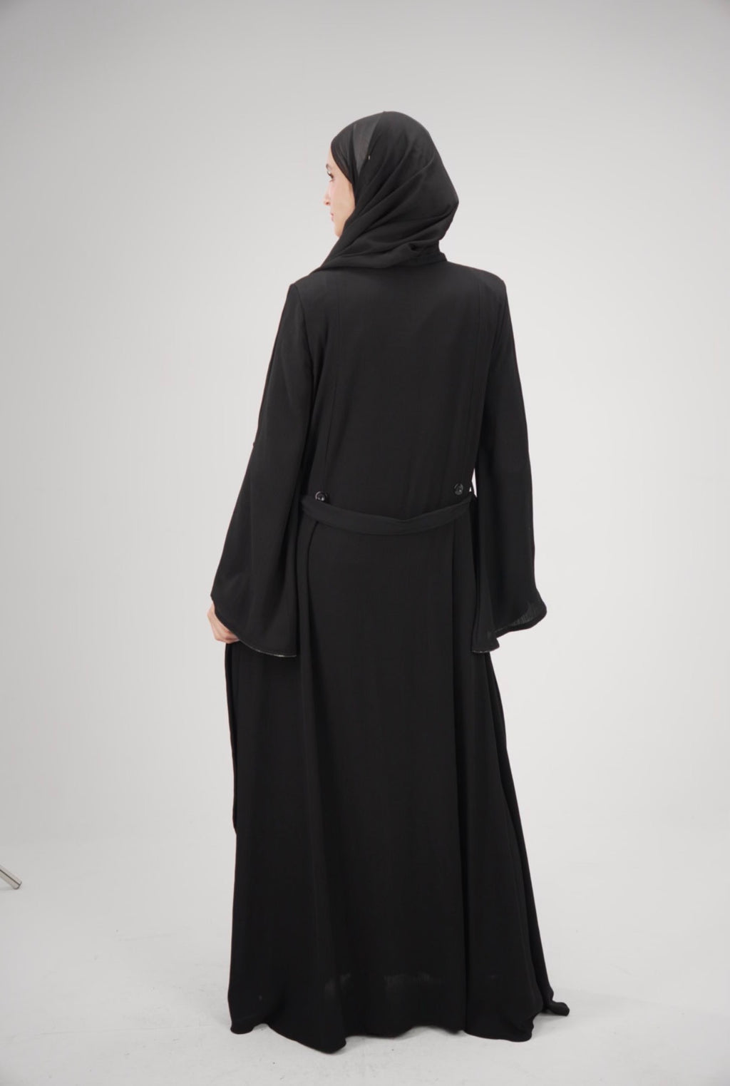 Noir Button-Front Abaya with Wide Kimono Sleeves