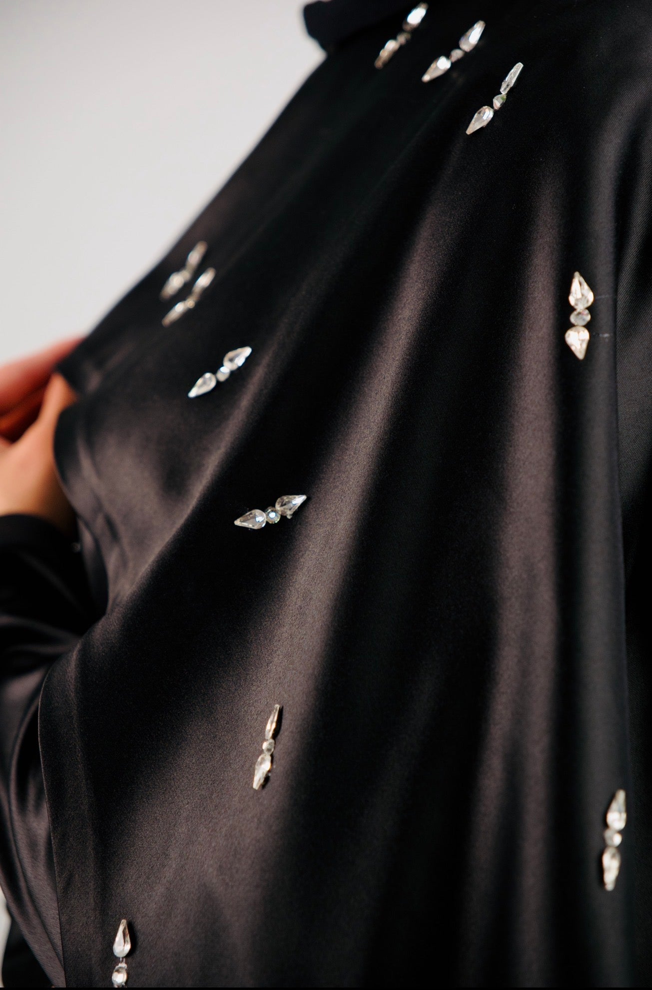 Black Crystal-Embellished Cape two piece Dress