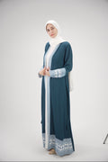 Elegant Light petrol blue & Ivory Embroidered Abaya