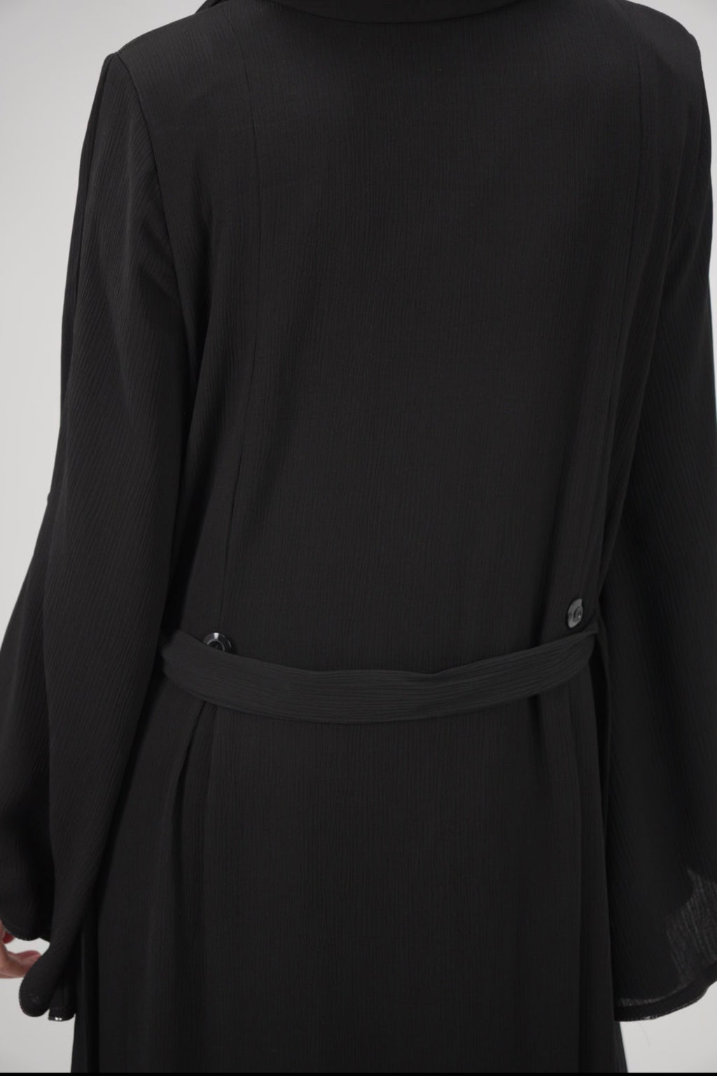 Noir Button-Front Abaya with Wide Kimono Sleeves