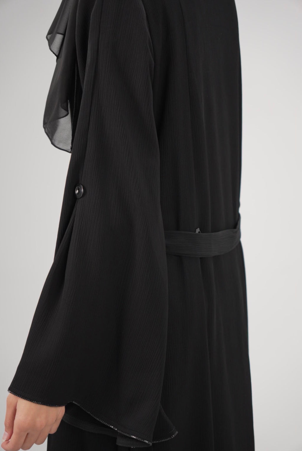 Noir Button-Front Abaya with Wide Kimono Sleeves