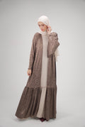 Geometric two piece Luxe Open Abaya – Earth Tones & Satin Finish Mocha Brown
