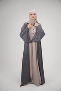 Luna Geometric 2-Piece Abaya Set – Modern Modesty in Slate Grey